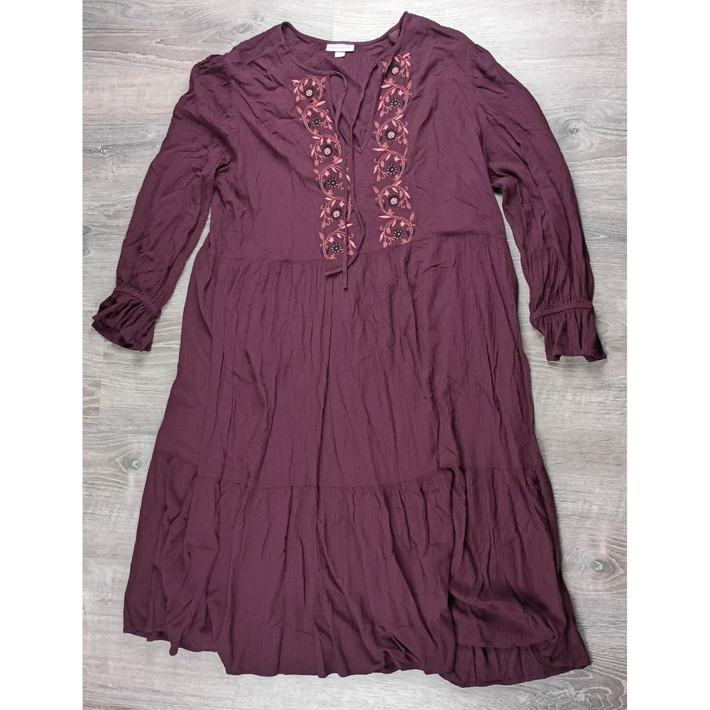 Womens Long Sleeve Embroidered A-Line Dress Knox Rose Plum Purple XL *